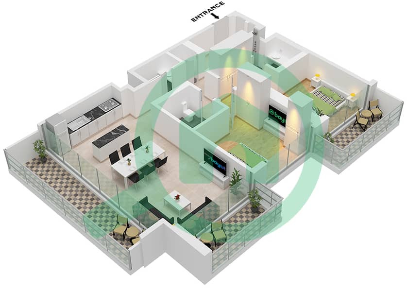 Grand Bleu Tower 2 - 2 Bedroom Apartment Unit 4 FLOOR 2-9 Floor plan Unit 4 Floor 2-9 interactive3D