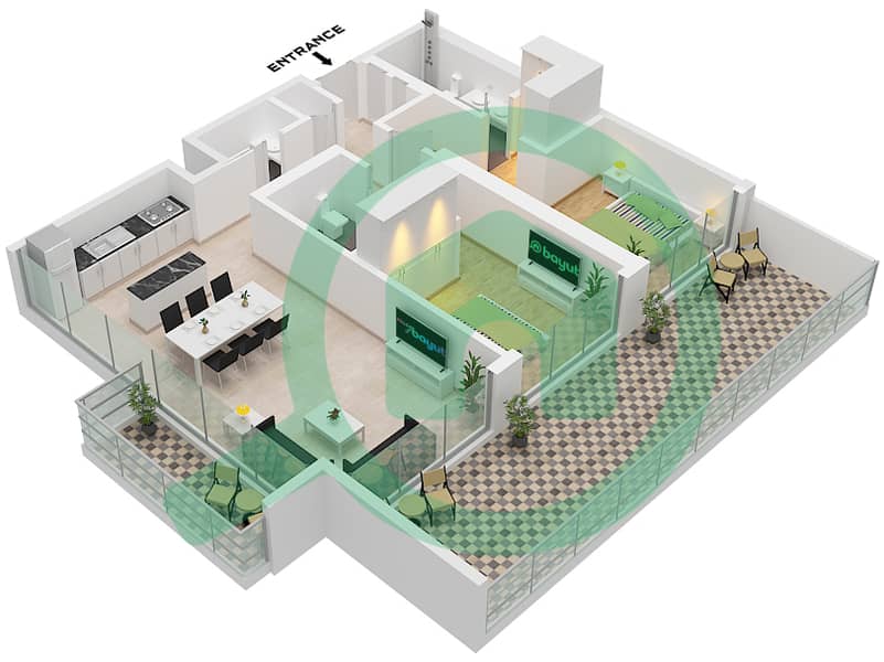 碧海蓝天2号塔楼 - 2 卧室公寓单位8 FLOOR 2-9戶型图 Unit 8 Floor 2-9 interactive3D