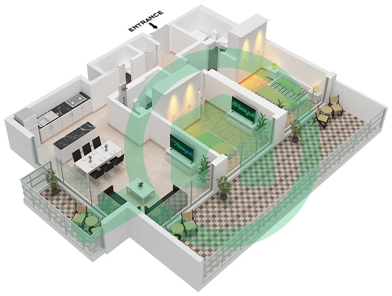 碧海蓝天2号塔楼 - 2 卧室公寓单位8 FLOOR 10-17戶型图 Unit 8 Floor 10-17 interactive3D