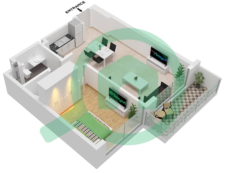 Grand Bleu Tower 2 - 1 Bedroom Apartment Unit 9,5 FLOOR 10-18 Floor plan Unit 9 Floor 10-17
Unit 5 Floor 18 interactive3D