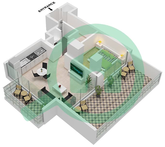 碧海蓝天2号塔楼 - 1 卧室公寓单位7 FLOOR 19-26戶型图 Unit 7 Floor 19-26 interactive3D