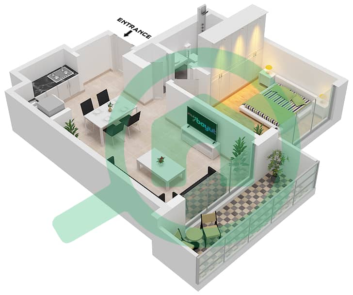 Grand Bleu Tower 2 - 1 Bedroom Apartment Unit 8 FLOOR 19-26 Floor plan Unit 8 Floor 19-26 interactive3D