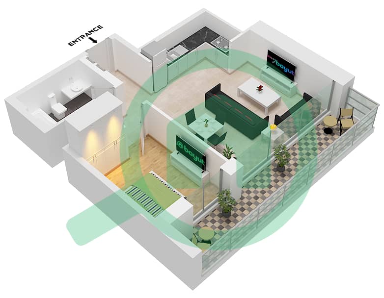 المخططات الطابقية لتصميم الوحدة G4,5 FLOOR GROUND , 1 شقة 1 غرفة نوم - كريك ايدج تاور 1 Unit G4 Ground Floor 
Unit 5 Floor 1 interactive3D