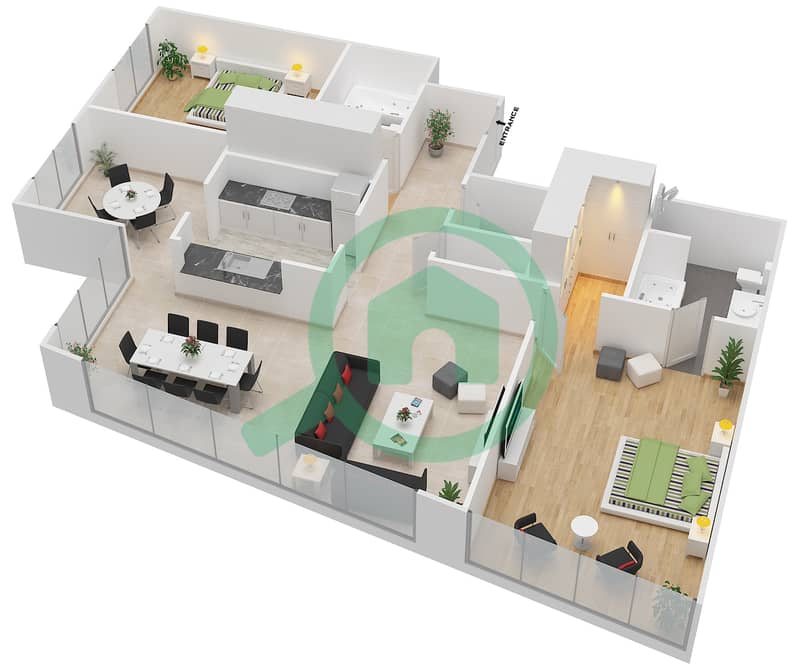 South Ridge 1 - 2 Bedroom Apartment Suite 3 FLOOR 2 Floor plan interactive3D