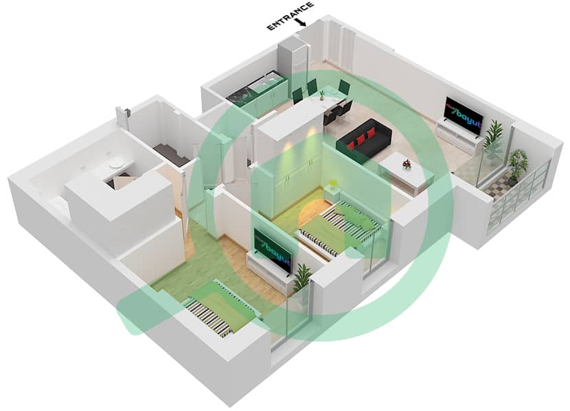 溪缘 1 号大厦 - 2 卧室公寓单位3 FLOOR 39戶型图 Unit 3 Floor 39 interactive3D