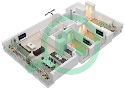 المخططات الطابقية لتصميم الوحدة 9 FLOOR 3-18,20-38 شقة 3 غرف نوم - كريك ايدج تاور 1