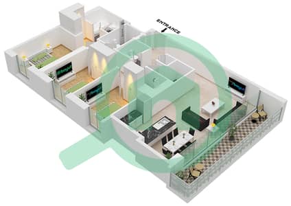 المخططات الطابقية لتصميم الوحدة 2 FLOOR 39 شقة 3 غرف نوم - كريك ايدج تاور 1