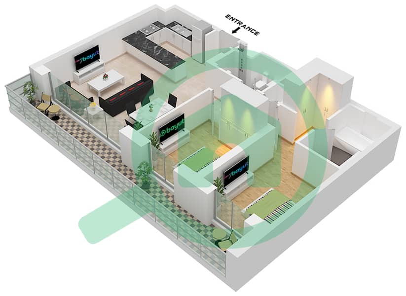 المخططات الطابقية لتصميم الوحدة 4 FLOOR LOWER GROUND تاون هاوس 2 غرفة نوم - كريك ايدج تاور 1 Unit 4 Lower Ground interactive3D