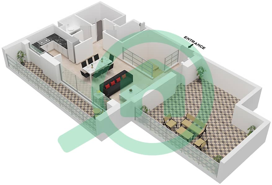 溪缘 1 号大厦 - 3 卧室联排别墅单位107 FLOOR LOWER GROUND戶型图 Unit 107 Upper Floor interactive3D