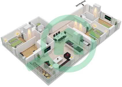 المخططات الطابقية لتصميم النموذج / الوحدة TYPE B / UNIT 03 شقة 3 غرف نوم - شوبا كريك فيستا هايتس برج B