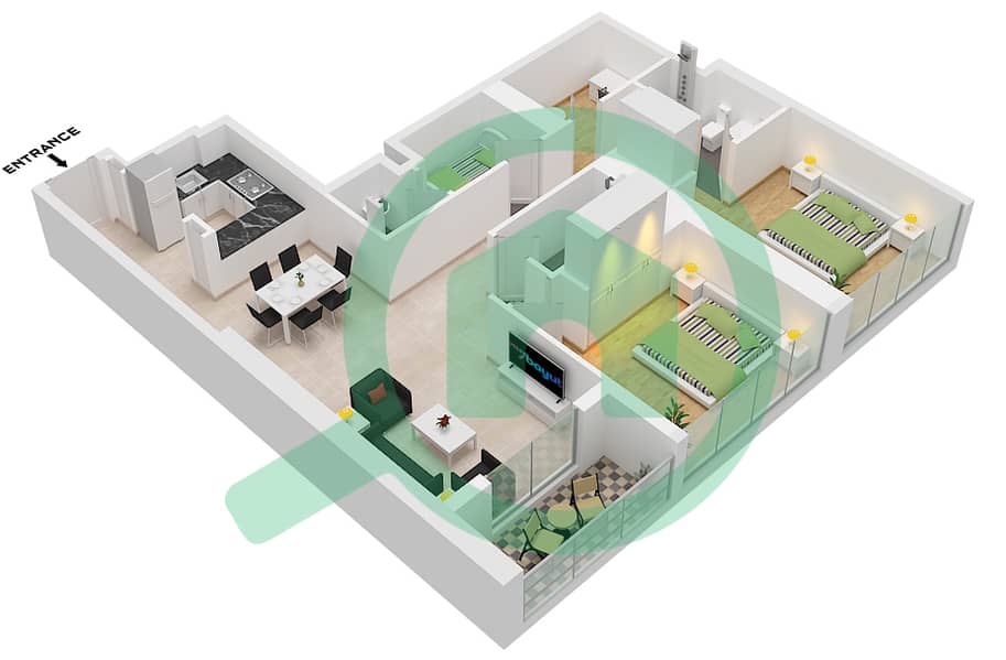 المخططات الطابقية لتصميم النموذج / الوحدة TYPE C / UNIT 06 شقة 2 غرفة نوم - شوبا كريك فيستا هايتس برج B Type C 
Unit 06
Floor 10-32,34-51 interactive3D