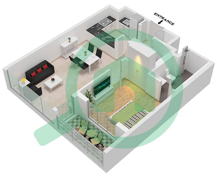 索巴溪畔美景山庄B座 - 1 卧室公寓类型／单位TYPE D / UNIT 07戶型图 Type D
Unit 09
Floor 10-32,34-53 interactive3D