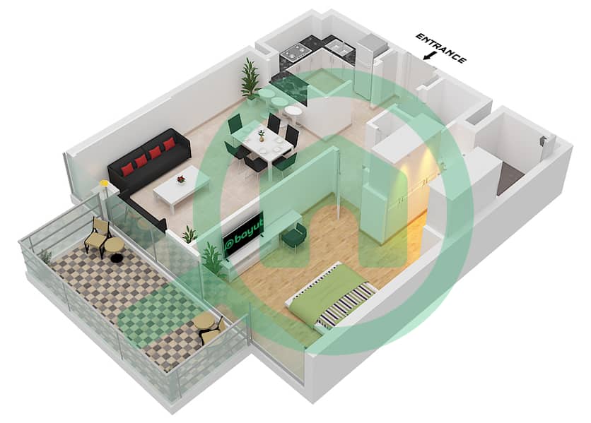 Хиллс Парк 399 - Апартамент 1 Спальня планировка Тип A Type A interactive3D