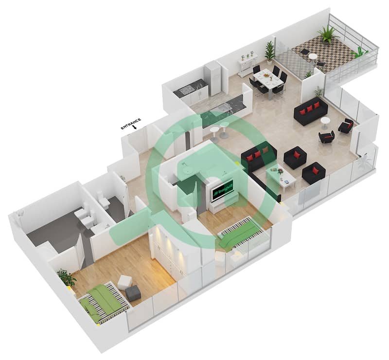 阿尔马贾拉3号楼 - 2 卧室公寓套房04 / FLOOR 9戶型图 Floor 9 interactive3D