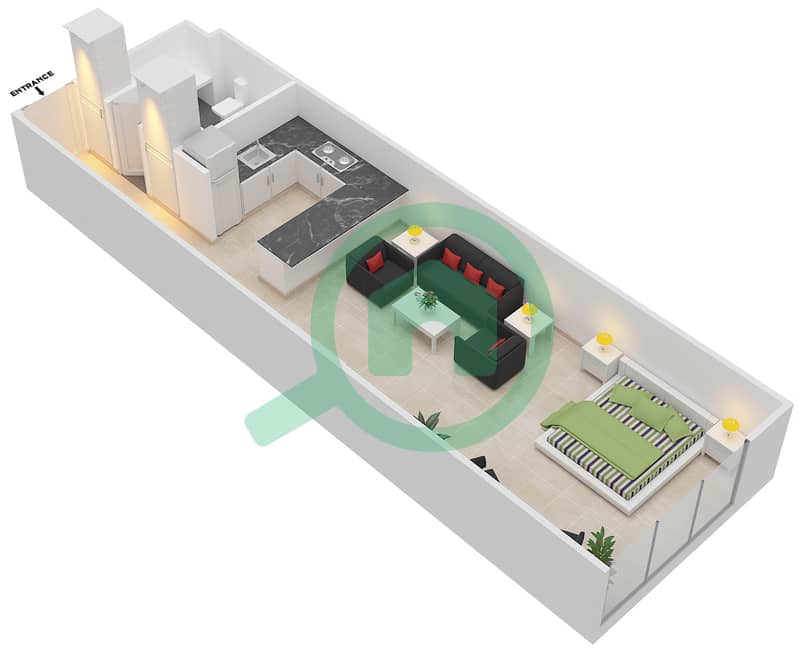 米尔迪夫郁金香小区 - 单身公寓单位B-07 FLOOR 1-4戶型图 Floor 1-4 interactive3D
