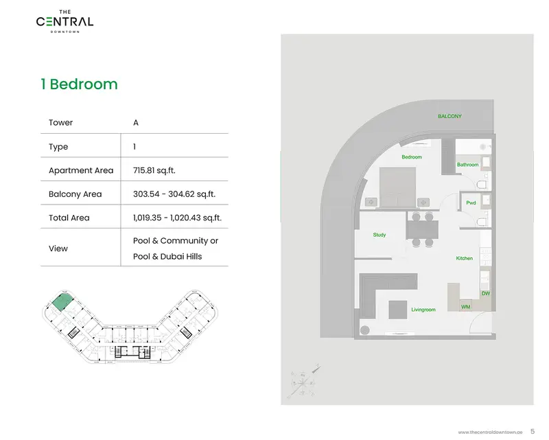 1 BR floor plan