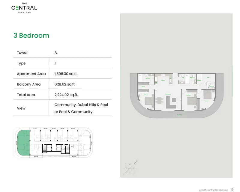 3 BR floor plan