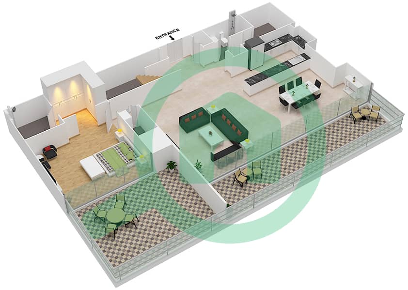 公园之门公寓 - 4 卧室联排别墅类型3戶型图 Lower Level interactive3D