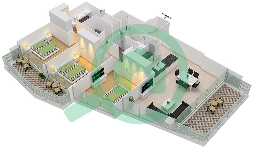 Park Gate Residence - 3 Bedroom Apartment Type 3A Floor plan interactive3D