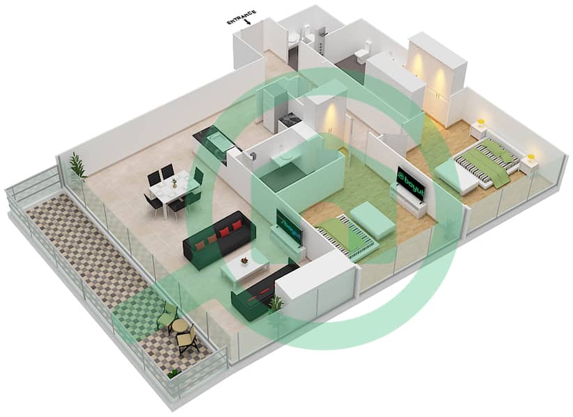 Park Gate Residence - 2 Bedroom Apartment Type 1A Floor plan interactive3D