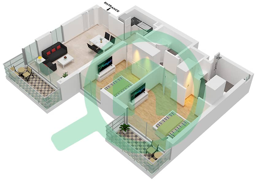 海洋之门2号大楼 - 2 卧室公寓类型／单位13 / UNIT 01 FLOOR 2-5戶型图 13-Unit 01-Floor 2-5 interactive3D