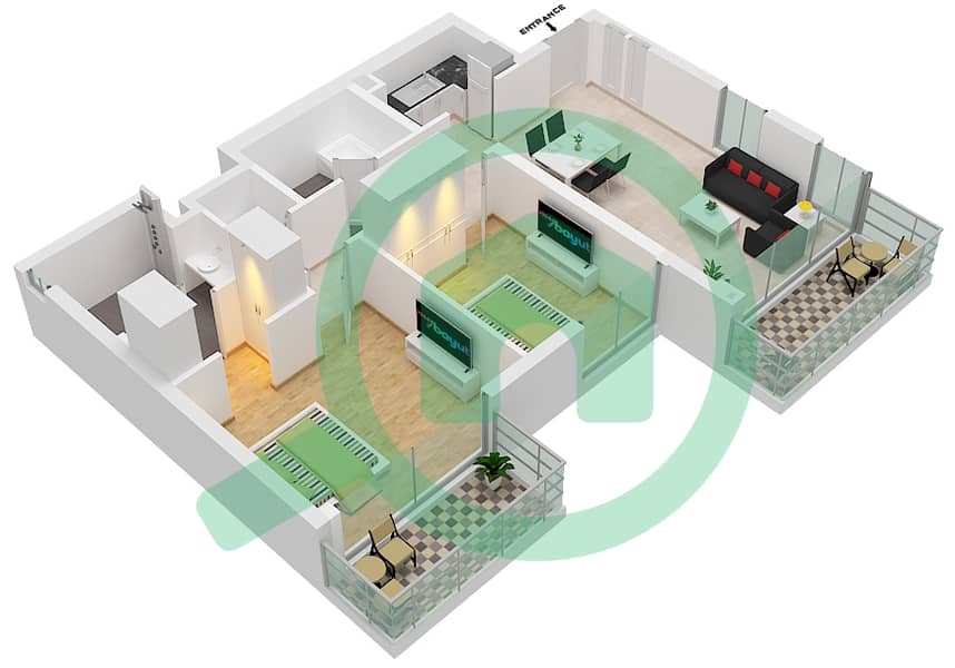 Сигейт Билдинг 2 - Апартамент 2 Cпальни планировка Тип/мера 13C / UNIT 05 FLOOR 02-04 13C / Unit 05 Floor 02-04 interactive3D