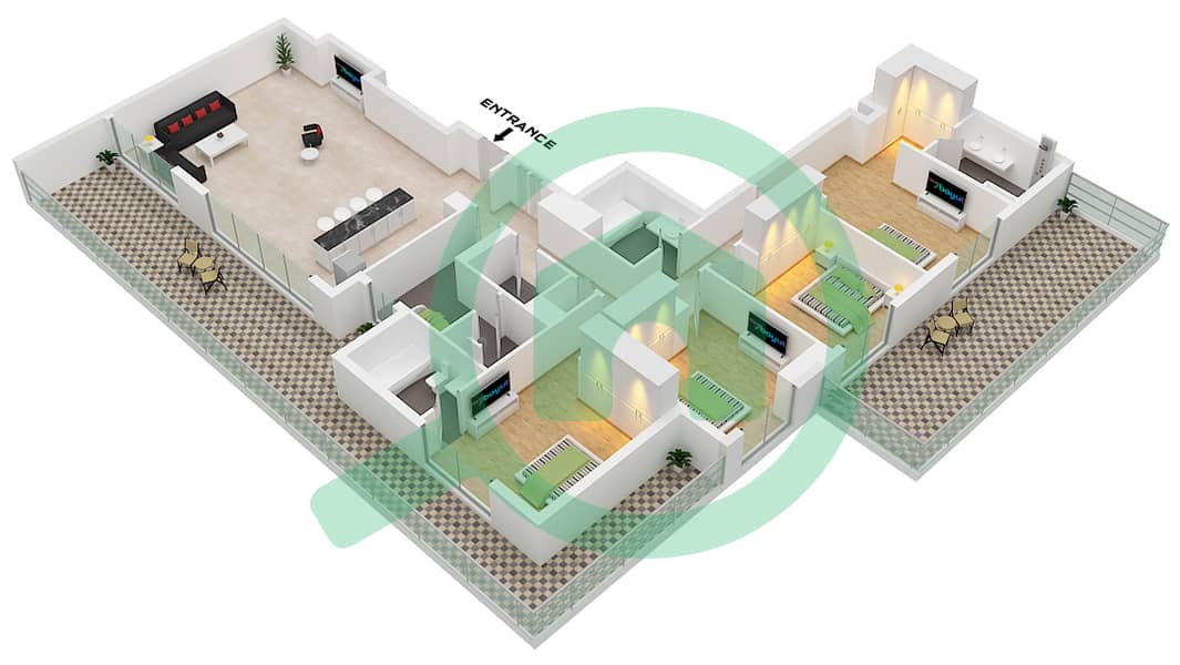 海洋之门2号大楼 - 4 卧室公寓类型／单位2 / UNIT 01 FLOOR 06戶型图 2 / Unit 01 Floor 06 interactive3D
