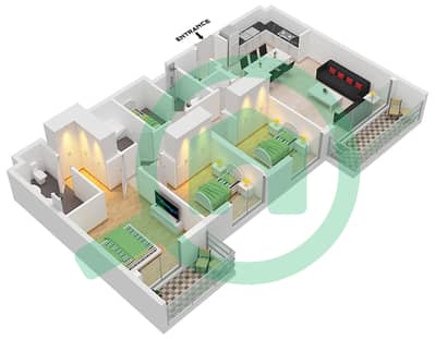 海洋之门2号大楼 - 3 卧室公寓类型／单位8 / UNIT 02 FLOOR 02-05戶型图