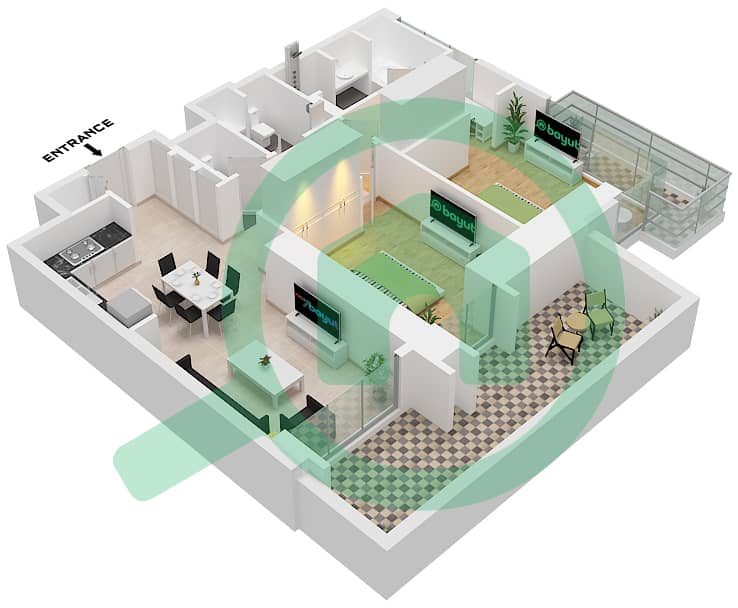 瑞吉酒店公寓 2 号楼 - 2 卧室公寓类型／单位B2/UNIT 6 FLOOR PODIUM 3戶型图 Type B2 Unit 6 Floor Podium 3 interactive3D