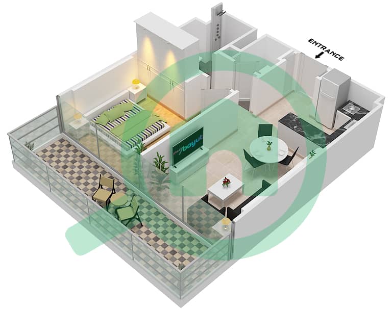 Azizi Venice - 1 Bedroom Apartment Type 1 FLOOR 1-10 Floor plan Floor 1-10 interactive3D