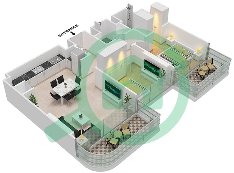 阿齐兹威尼斯 - 1 卧室公寓类型1 FLOOR 1-10戶型图 Type 1
Floor 1-10 interactive3D