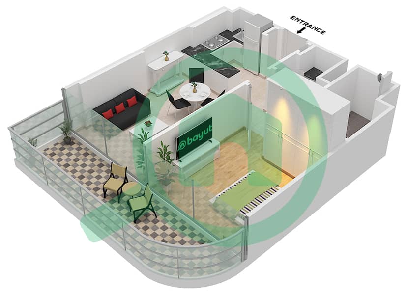 阿齐兹威尼斯 - 1 卧室公寓单位1 FLOOR 2-10戶型图 Unit 1
Floor 2-10 interactive3D