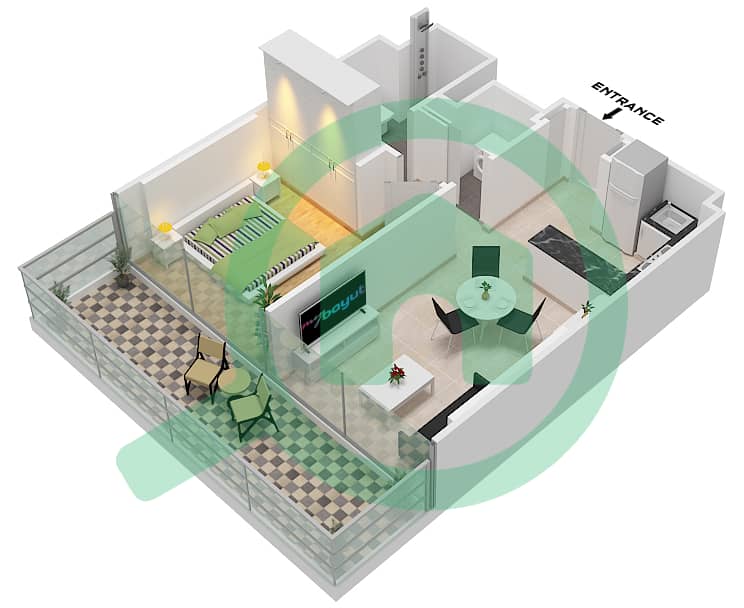 Azizi Venice - 1 Bedroom Apartment Unit 10 FLOOR 2-10 Floor plan Unit 10 Floor 2-10 interactive3D