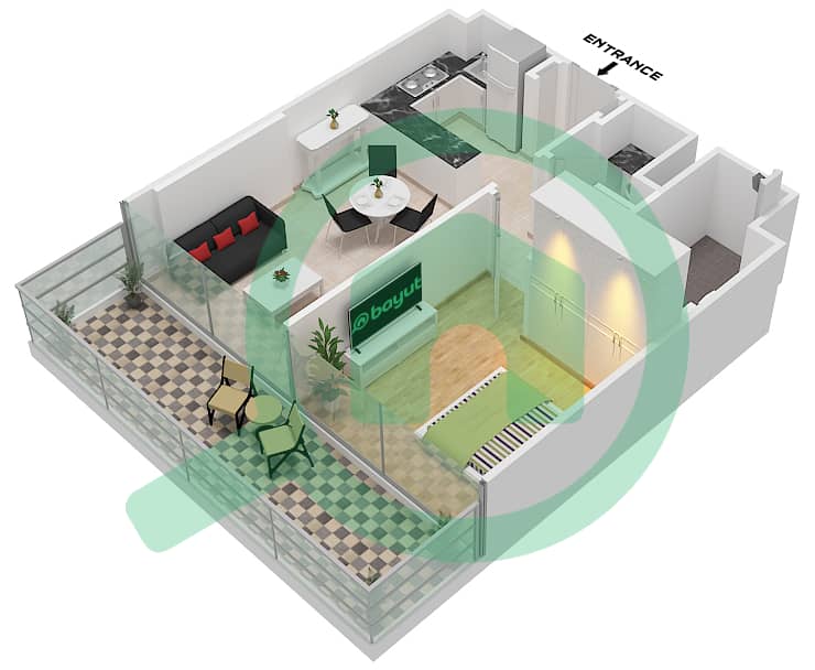 Azizi Venice - 1 Bedroom Apartment Unit 7,9 FLOOR 2-10 Floor plan Unit 7,9 Floor 2-10 interactive3D