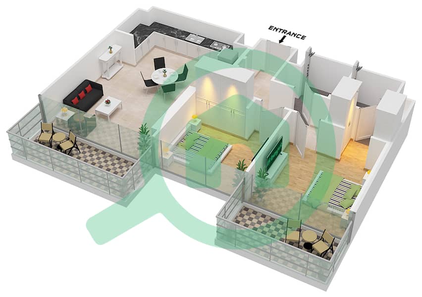 Azizi Venice - 2 Bedroom Apartment Unit 11 FLOOR 2-10 Floor plan Unit 11 Floor 2-10 interactive3D