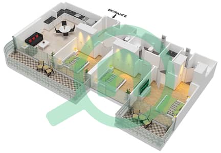Azizi Venice - 3 Bedroom Apartment Unit 13 FLOOR 2-10 Floor plan