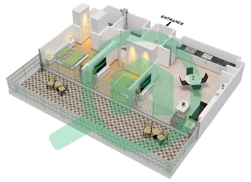 Azizi Venice - 2 Bedroom Apartment Unit 5 FLOOR 1 Floor plan Unit 5 Floor 1 interactive3D