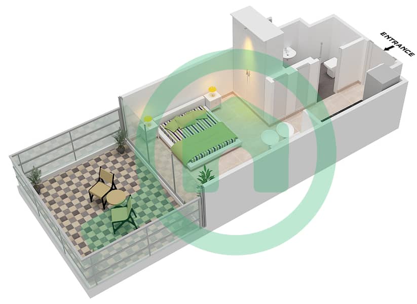 Azizi Venice - Studio Apartment Unit 3 FLOOR 1 Floor plan Unit 3 Floor 1 interactive3D
