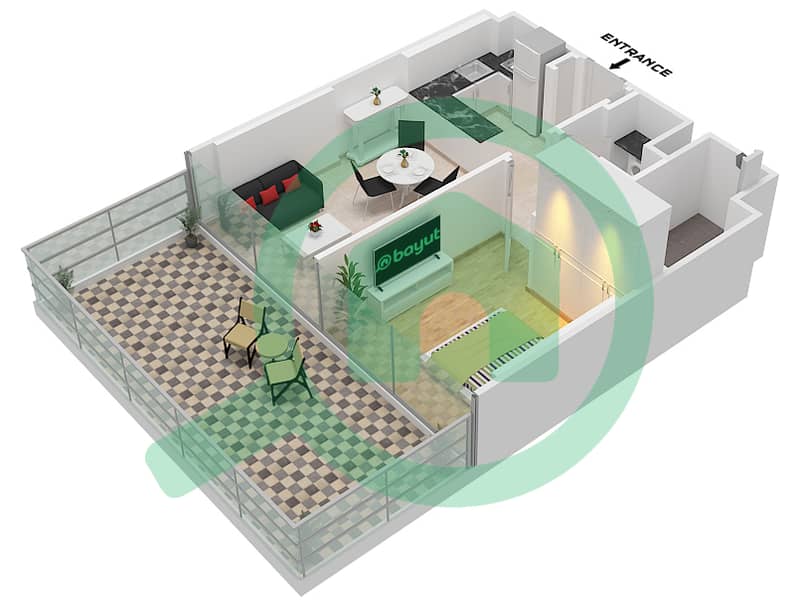 Azizi Venice - 1 Bedroom Apartment Unit 2 FLOOR 1 Floor plan Unit 2 Floor 1 interactive3D