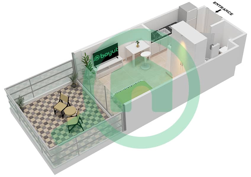 阿齐兹威尼斯 - 单身公寓单位6 FLOOR 1戶型图 Unit 6 Floor 1 interactive3D