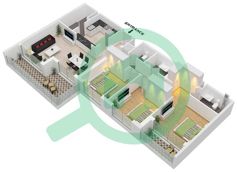 雷金特住宅区 - 3 卧室公寓类型B戶型图 Type B interactive3D