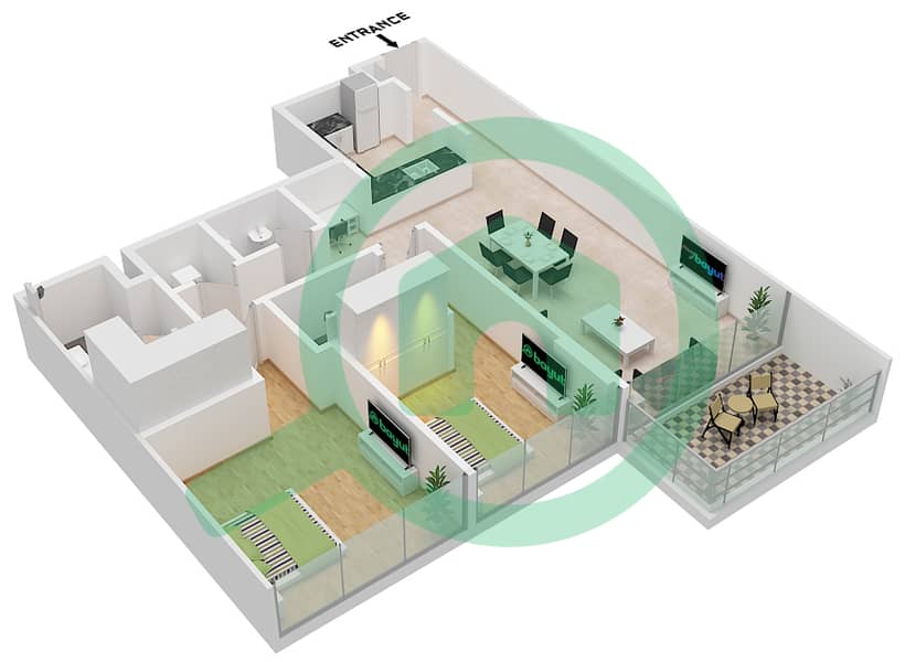 Mangrove Residences - 2 Bedroom Apartment Type 1 Floor plan Type 1 interactive3D