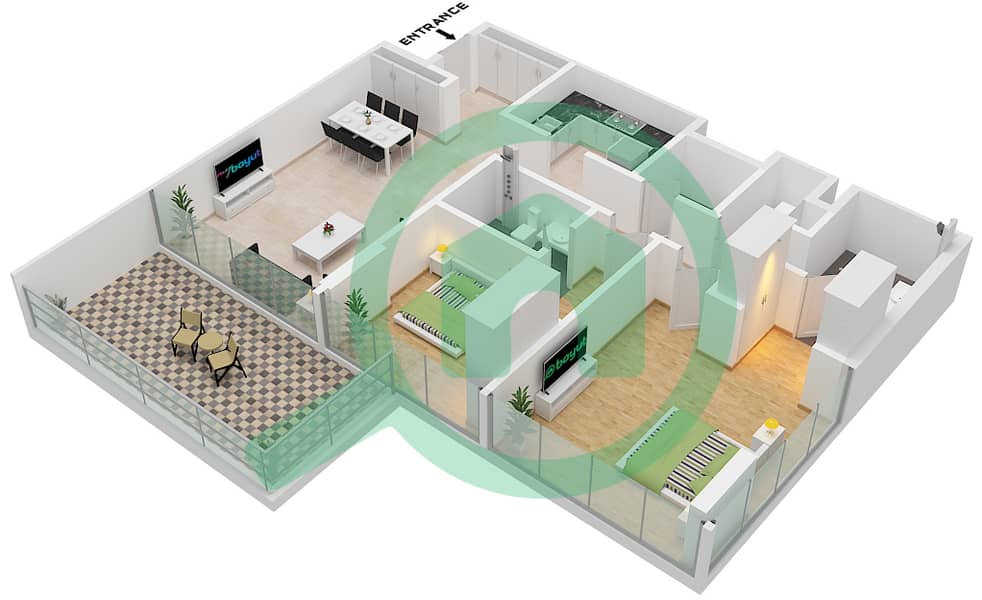 Mangrove Residences - 2 Bedroom Apartment Type 3 Floor plan Type 3 interactive3D