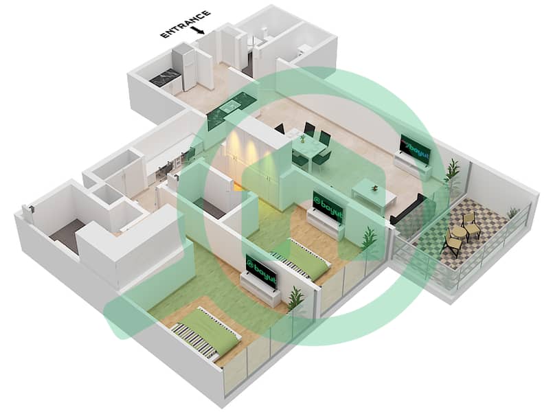 Mangrove Residences - 2 Bedroom Apartment Type 4 Floor plan Type 4 interactive3D