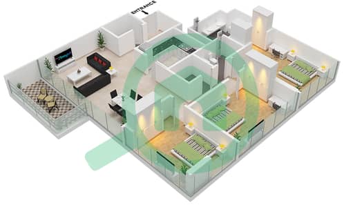 المخططات الطابقية لتصميم النموذج 2 شقة 3 غرف نوم - مانغروف ريزيدنسز