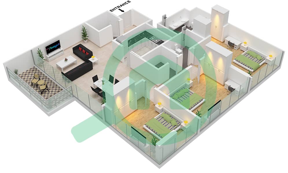 Mangrove Residences - 3 Bedroom Apartment Type 2 Floor plan Type 2 interactive3D