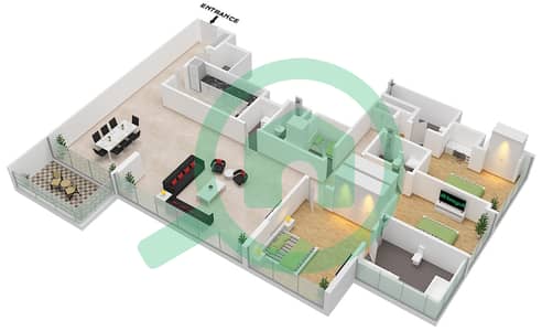 المخططات الطابقية لتصميم النموذج 3 شقة 3 غرف نوم - مانغروف ريزيدنسز