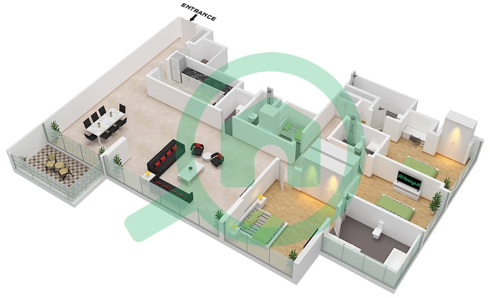 Mangrove Residences - 3 Bedroom Apartment Type 3 Floor plan Type 3 interactive3D