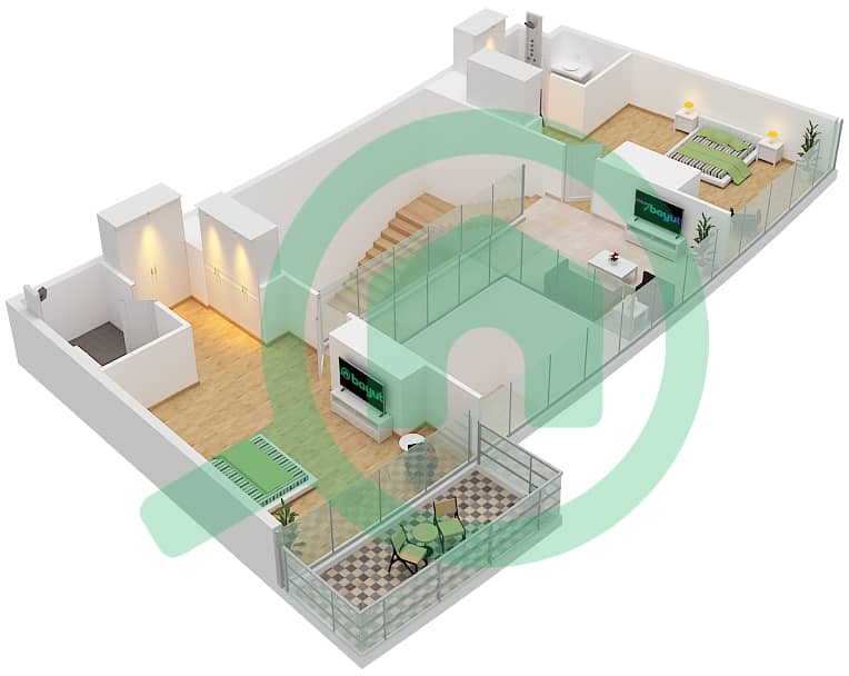 卡瓦利大厦 - 3 卧室公寓类型C戶型图 Type C
Floor Upper 50,52,54,56,58 interactive3D