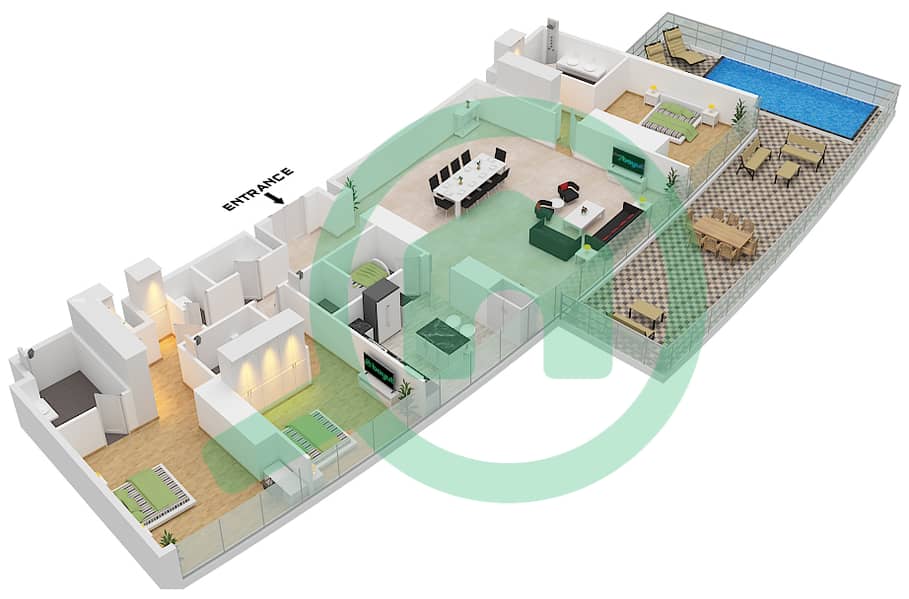 卡瓦利大厦 - 3 卧室公寓类型A2 FLOOR 42-47戶型图 Type A2 Floor 42-47 interactive3D